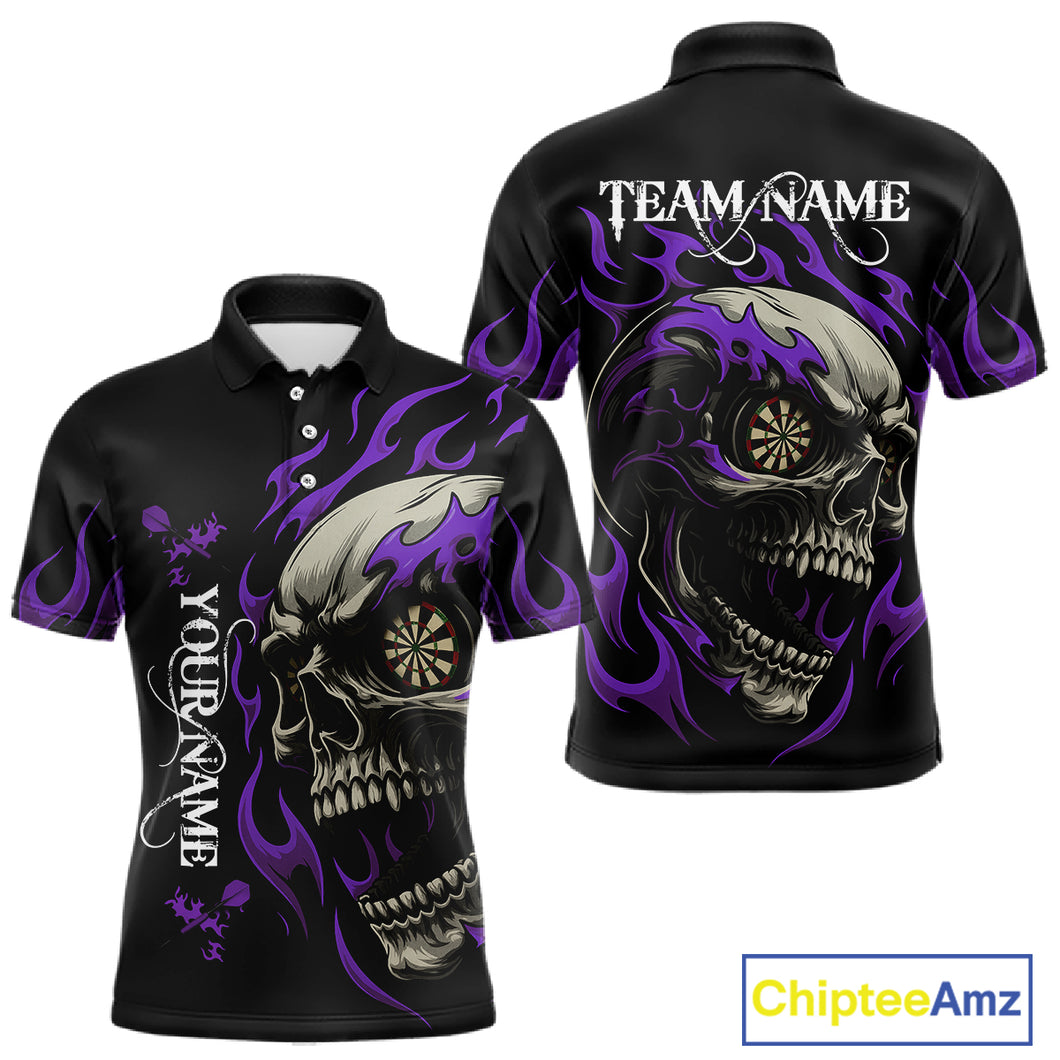 Personalized Purple Flaming Skull Darts Shirt For Men Custom Darts Jersey Team Polo & 1/4 Zip TDM4764