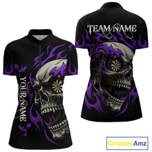 Load image into Gallery viewer, Personalized Purple Flaming Skull Darts Shirt For Women Custom Darts Jersey Team Polo &amp; 1/4 Zip TDM4764