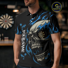 Load image into Gallery viewer, Personalized Blue Flaming Skull Darts Shirt For Men Custom Darts Jersey Team Polo &amp; 1/4 Zip TDM4765