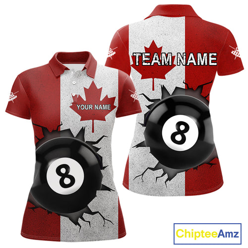Personalized Grunge Canada Flag Billiard Shirt For Women Custom Funny 8 Ball Pool Team Jersey TDM4175