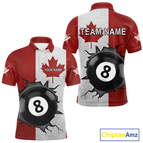 Personalized Grunge Canada Flag Billiard Shirt For Men Custom Funny 8 Ball Pool Team Jersey TDM4175