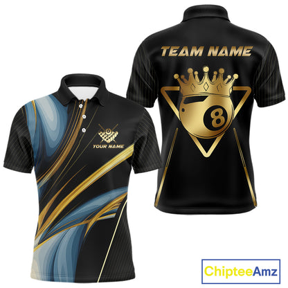 Personalized 8 Ball Crown 3D Billiard Shirt For Men Custom Pool Team Jersey Polo & Quarter Zip TDM4176