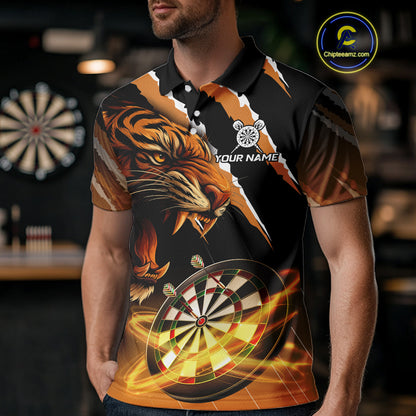 Custom Black And Orange Tiger Darts Shirt For Men Custom Darts Jersey Team Polo & Quarter Zip TDM4568