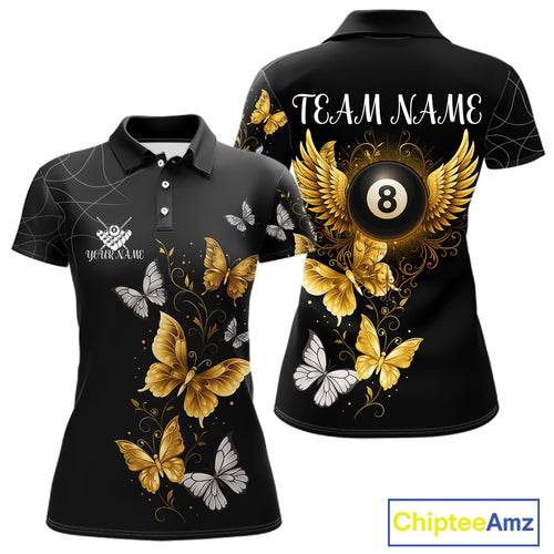 Personalized Golden 8 Ball Wings Butterflies Billiard Shirt For Women Custom Funny Pool Team Jersey TDM4777