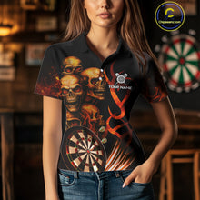 Load image into Gallery viewer, Custom Skull Fire Darts Jersey For Women, Black And Orange Darts Polo &amp; Quarter Zip Team Shirt TDM4576