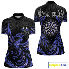 Load image into Gallery viewer, Personalized Phoenix Dartboard Wings Women's Dart Shirts Custom Blue And Black Darts Team Jerseys TDM4584