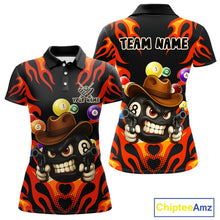 Load image into Gallery viewer, Personalized Red Funny Flame 8 Ball Billiard Shirt For Women Custom Pool Team Jersey Polo &amp; 1/4 Zip TDM4782