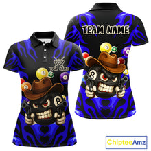 Load image into Gallery viewer, Personalized Blue Funny Flame 8 Ball Billiard Shirt For Women Custom Pool Team Jersey Polo &amp; 1/4 Zip TDM4783