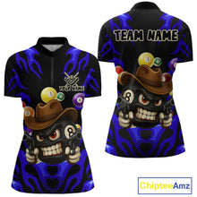 Load image into Gallery viewer, Personalized Blue Funny Flame 8 Ball Billiard Shirt For Women Custom Pool Team Jersey Polo &amp; 1/4 Zip TDM4783