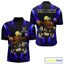 Load image into Gallery viewer, Personalized Blue Funny Flame 8 Ball Billiard Shirt For Men Custom Pool Team Jersey Polo &amp; 1/4 Zip TDM4783