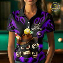 Load image into Gallery viewer, Personalized Purple Funny Flame 8 Ball Billiard Shirt For Women, Pool Team Jersey Polo &amp; 1/4 Zip TDM4784