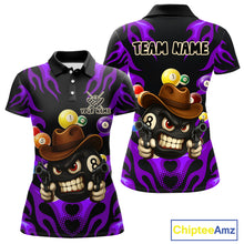 Load image into Gallery viewer, Personalized Purple Funny Flame 8 Ball Billiard Shirt For Women, Pool Team Jersey Polo &amp; 1/4 Zip TDM4784
