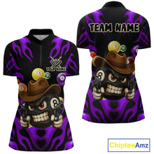Load image into Gallery viewer, Personalized Purple Funny Flame 8 Ball Billiard Shirt For Women, Pool Team Jersey Polo &amp; 1/4 Zip TDM4784