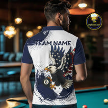 Load image into Gallery viewer, Personalized Grunge Paint Eagle US Flag 8 Ball Billiard Shirt For Men, White Navy Pool Team Jersey TDM4785