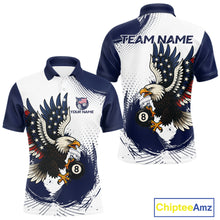 Load image into Gallery viewer, Personalized Grunge Paint Eagle US Flag 8 Ball Billiard Shirt For Men, White Navy Pool Team Jersey TDM4785