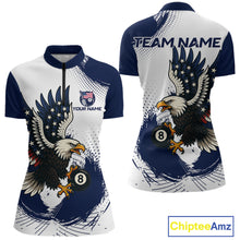 Load image into Gallery viewer, Personalized Grunge Paint Eagle US Flag 8 Ball Billiard Shirt For Women, White Navy Pool Team Jersey TDM4785
