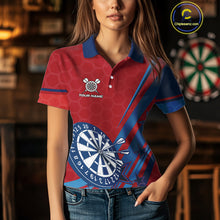 Load image into Gallery viewer, Red And Blue Stars Darts Shirt For Women Custom Dartboard Jerseys Team Polo &amp; 1/4 Zip, Darts Outfit TDM4357