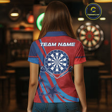 Load image into Gallery viewer, Red And Blue Stars Darts Shirt For Women Custom Dartboard Jerseys Team Polo &amp; 1/4 Zip, Darts Outfit TDM4357
