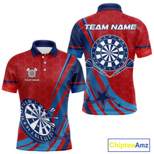 Load image into Gallery viewer, Red And Blue Stars Darts Shirt For Men Custom Dartboard Jerseys Team Polo &amp; 1/4 Zip, Darts Outfit TDM4357