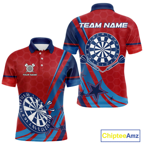 Red And Blue Stars Darts Shirt For Men Custom Dartboard Jerseys Team Polo & 1/4 Zip, Darts Outfit TDM4357