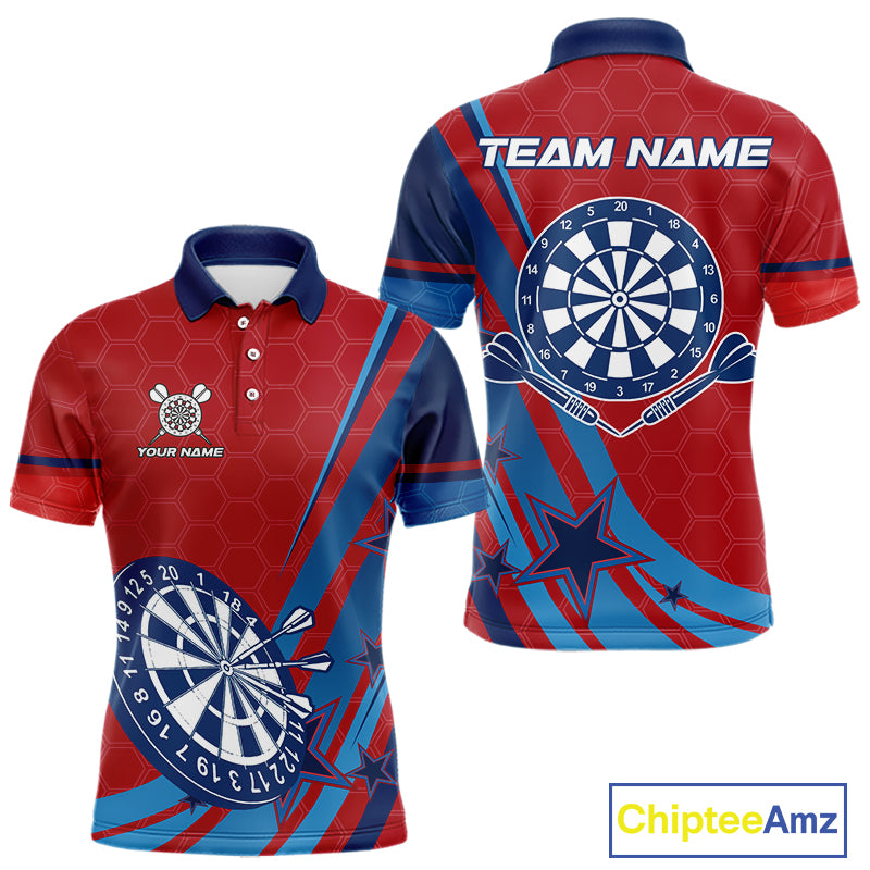 Red And Blue Stars Darts Shirt For Men Custom Dartboard Jerseys Team Polo & 1/4 Zip, Darts Outfit TDM4357