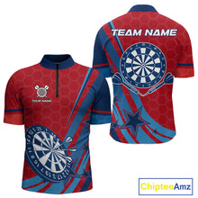 Load image into Gallery viewer, Red And Blue Stars Darts Shirt For Men Custom Dartboard Jerseys Team Polo &amp; 1/4 Zip, Darts Outfit TDM4357