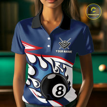 Load image into Gallery viewer, Red, White And Blue 8 Ball Flame Billiard Shirt For Women Custom Billiard Team Jersey Polo &amp; 1/4 Zip TDM4202