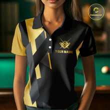 Load image into Gallery viewer, Black And Golden 8 Ball Wings Billiard Shirt For Women Custom Pool Team Jersey Polo &amp; Quarter Zip TDM4203