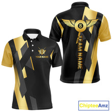 Load image into Gallery viewer, Black And Golden 8 Ball Wings Billiard Shirt For Men Custom Pool Team Jersey Polo &amp; Quarter Zip TDM4203