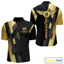 Load image into Gallery viewer, Black And Golden 8 Ball Wings Billiard Shirt For Men Custom Pool Team Jersey Polo &amp; Quarter Zip TDM4203