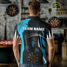 Load image into Gallery viewer, Personalized Blue Grim Reaper Dart Shirt For Men Custom Skull Dart Jerseys Team Polo &amp; 1/4 Zip TDM4210
