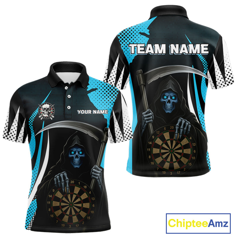 Personalized Blue Grim Reaper Dart Shirt For Men Custom Skull Dart Jerseys Team Polo & 1/4 Zip TDM4210