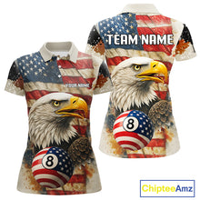 Load image into Gallery viewer, Personalized Patriotic Eagle 8 Ball Billiard Shirt For Women, Vintage American Flag Pool Team Jersey TDM4218