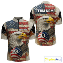 Load image into Gallery viewer, Personalized Patriotic Eagle 8 Ball Billiard Shirt For Men, Vintage American Flag Pool Team Jersey TDM4218