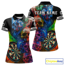 Load image into Gallery viewer, Funny Colorful Skull Darts Shirt For Women Custom Darts Team Jersey Polo &amp; 1/4 Zip, Darts Outfit TDM4378