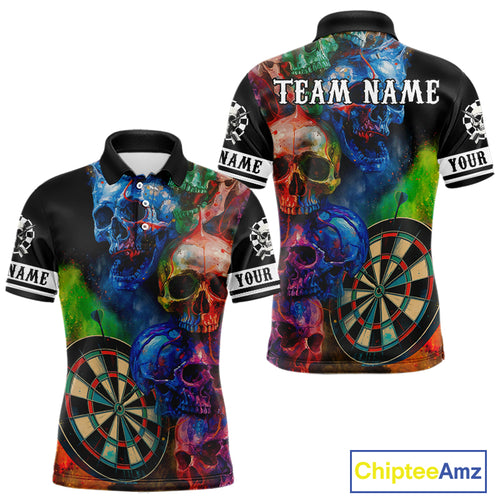 Funny Colorful Skull Darts Shirt For Men Custom Darts Team Jersey Polo & 1/4 Zip, Darts Outfit TDM4378