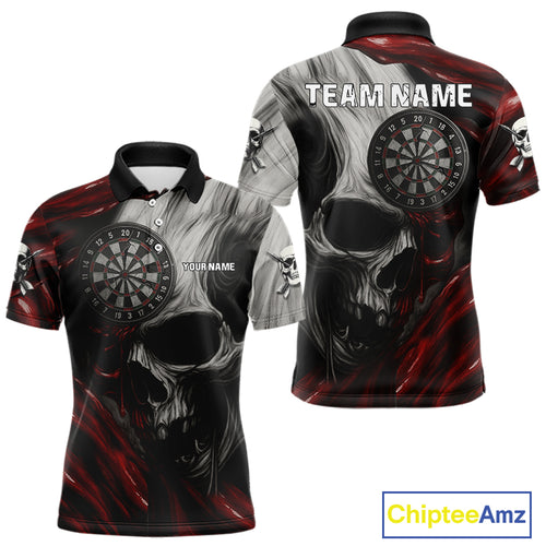 Personalized Gothic Skull Darts Shirt For Men Custom Darts Jersey Team Uniform Polo & 1/4 Zip|Red TDM4379
