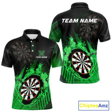 Load image into Gallery viewer, Green Dartboard Fire Flame Darts Shirt For Men Custom Darts Jersey, Dart Team Shirt Polo &amp; 1/4 Zip TDM4799