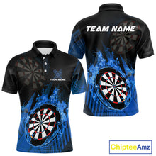 Load image into Gallery viewer, Blue Dartboard Fire Flame Darts Shirt For Men Custom Darts Jersey, Dart Team Shirt Polo &amp; 1/4 Zip TDM4800