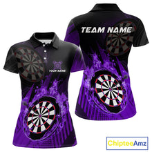 Load image into Gallery viewer, Purple Dartboard Fire Flame Darts Shirt For Women Custom Dart Jersey, Dart Team Shirt Polo &amp; 1/4 Zip TDM4801