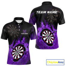 Load image into Gallery viewer, Purple Dartboard Fire Flame Darts Shirt For Men Custom Dart Jersey, Dart Team Shirt Polo &amp; 1/4 Zip TDM4801