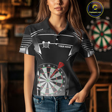 Load image into Gallery viewer, Black And White Dartboard Lights Custom Darts Polo &amp; Quarter Zip For Women, 3D Darts Team Jersey TDM4802