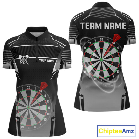Black And White Dartboard Lights Custom Darts Polo & Quarter Zip For Women, 3D Darts Team Jersey TDM4802
