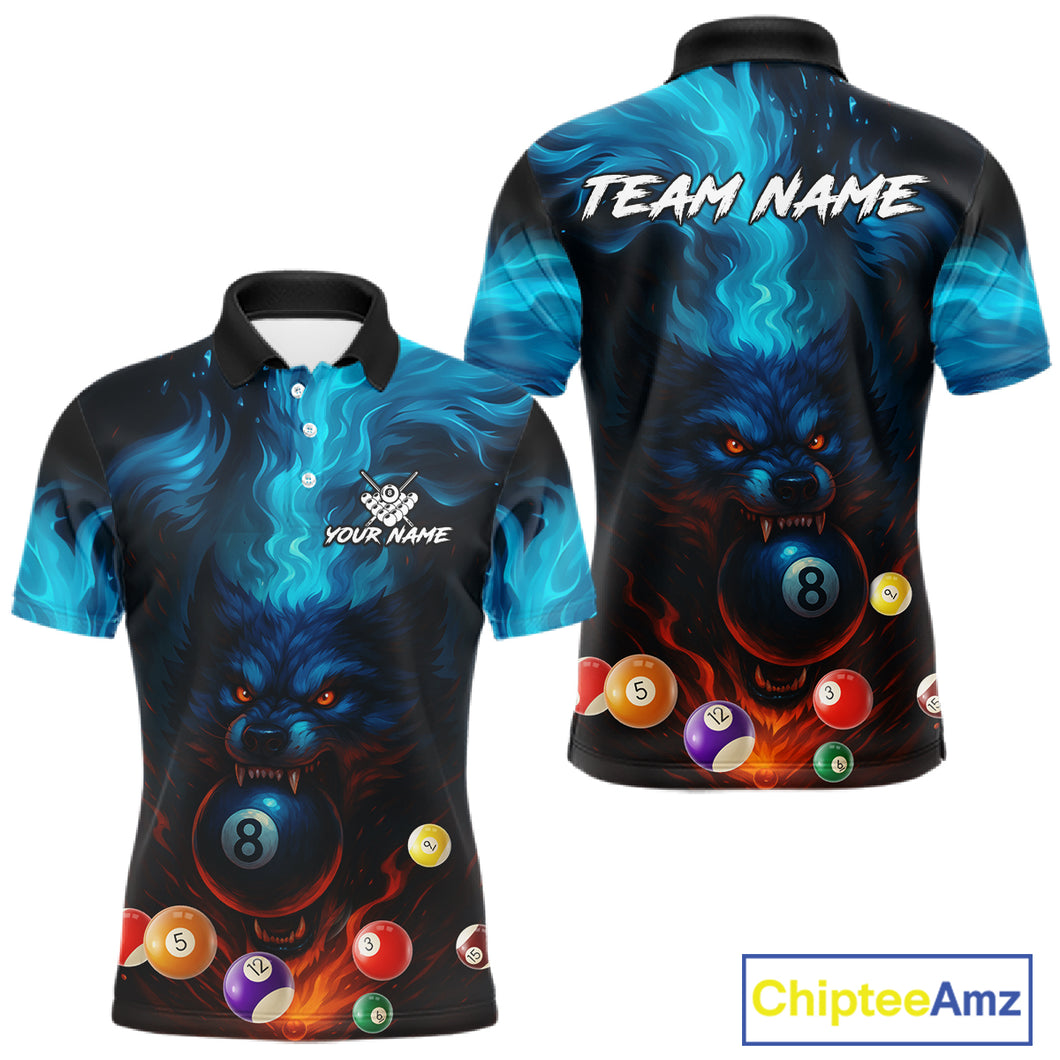Personalized Flame Wolf 8 Ball Billiard Shirt For Men Custom Billiard Balls Pool Team Jersey TDM4805