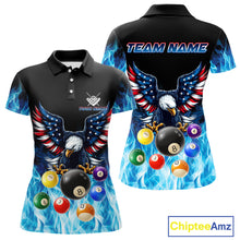 Load image into Gallery viewer, Personalized American Flag Eagle Billiard Ball Pool Shirt For Women Custom Billiard Team Jersey|Blue TDM4806