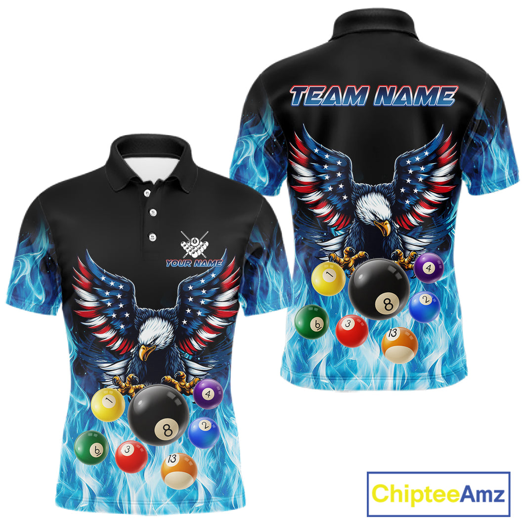 Personalized American Flag Eagle Billiard Ball Pool Shirt For Men Custom Billiard Team Jersey|Blue TDM4806