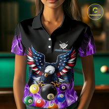 Load image into Gallery viewer, Personalized American Flag Eagle Billiard Ball Pool Shirt For Women Custom Billiard Jersey|Purple TDM4808