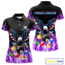 Load image into Gallery viewer, Personalized American Flag Eagle Billiard Ball Pool Shirt For Women Custom Billiard Jersey|Purple TDM4808