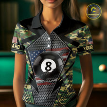 Load image into Gallery viewer, Military Green Camo 8 Ball Pool Billiard Shirt For Women Custom Patriotic US Flag Billiard Jerseys TDM4222