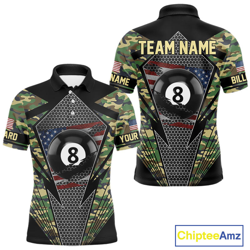 Military Green Camo 8 Ball Pool Billiard Shirt For Men Custom Patriotic US Flag Billiard Jerseys TDM4222